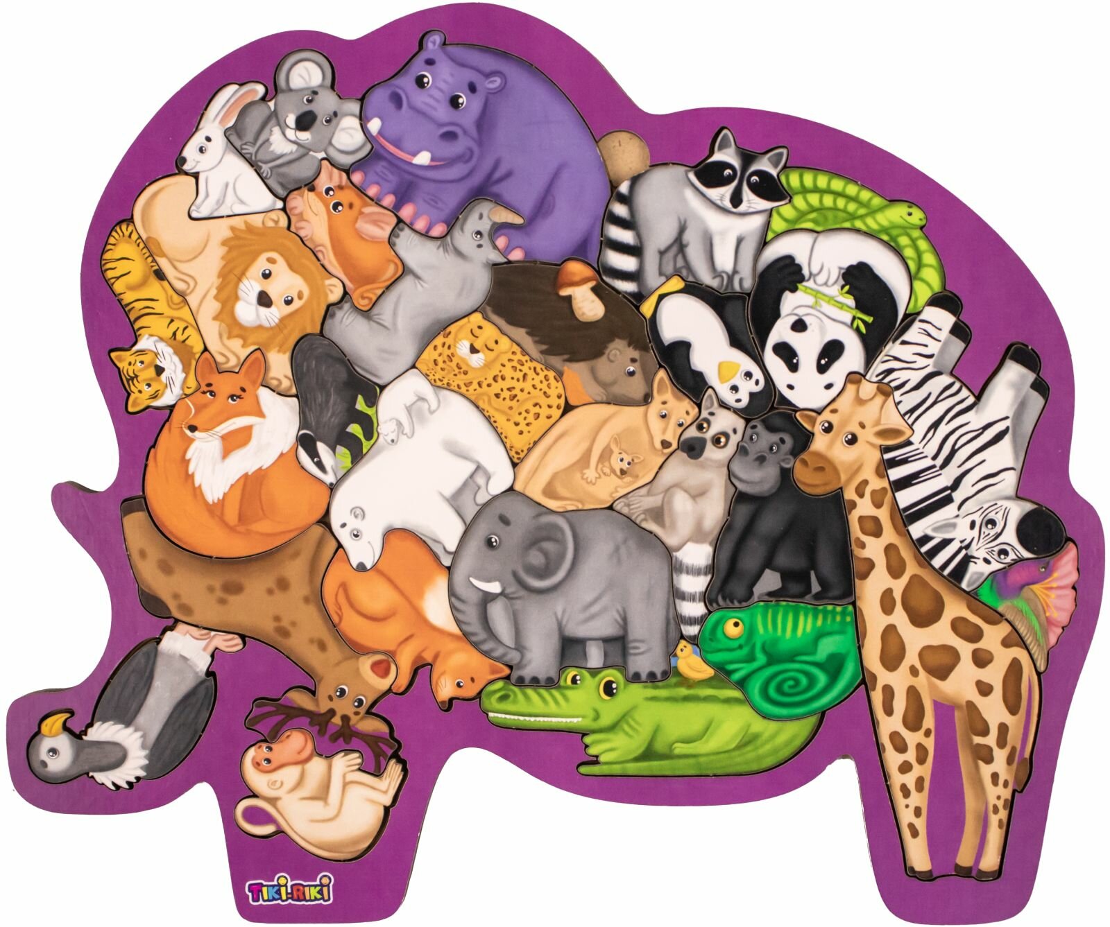 Развивающая игра-головоломка Tiki-Riki "Зоопарк" деревянная логическая рамка-вкладыш, учим диких животных, фигурный пазл с динозаврами, зоопазл