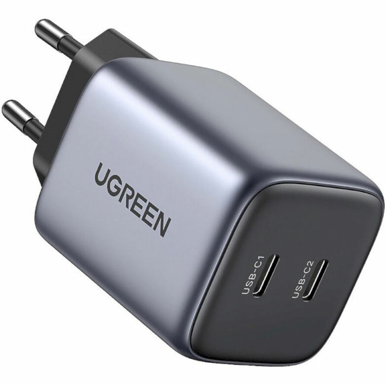 Зарядное устройство сетевое UGREEN Nexode Mini USB-C+USB-C 45W PD GaN Fast Charger EU. Цвет: серый - фото №1