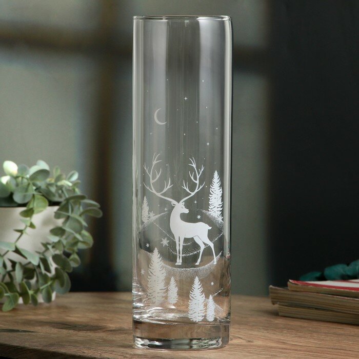 фото Ваза для цветов новогодняя "Олень", на Новый год, стекло, высота 26.5 см.