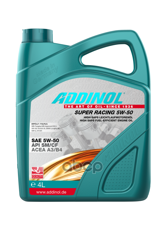 ADDINOL Масло 5W50 4Л Addinol Super Racing A3/B4 Sm/Cf Синтетическое