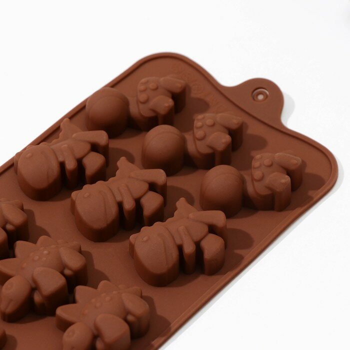Форма силиконовая для льда и кондитерских украшений Доляна «Дино», 21×11 см, 12 ячеек (4×2,5×2 см), цвет шоколадный - фотография № 2