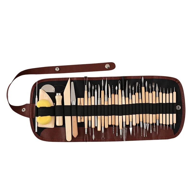 Набор инструментов для керамики Xin Bowen из 35 предметов, деревянная ручка, инструменты для резьбы по глине из нержавеющей стали - фотография № 4