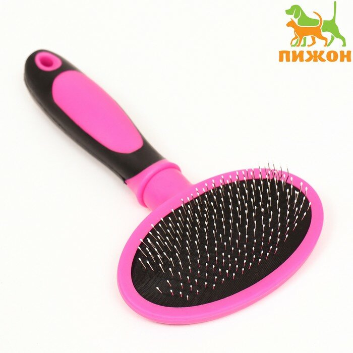 фото Пуходерка пластиковая мягкая с закругленными зубьями, средняя, 9,5 х 16 см, розовая