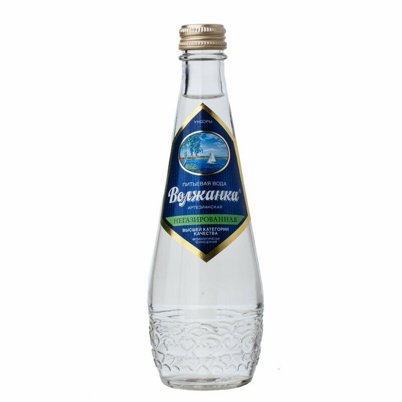 Вода негазированная питьевая волжанка 0,33л, упаковка 24шт, стеклянная бутылка