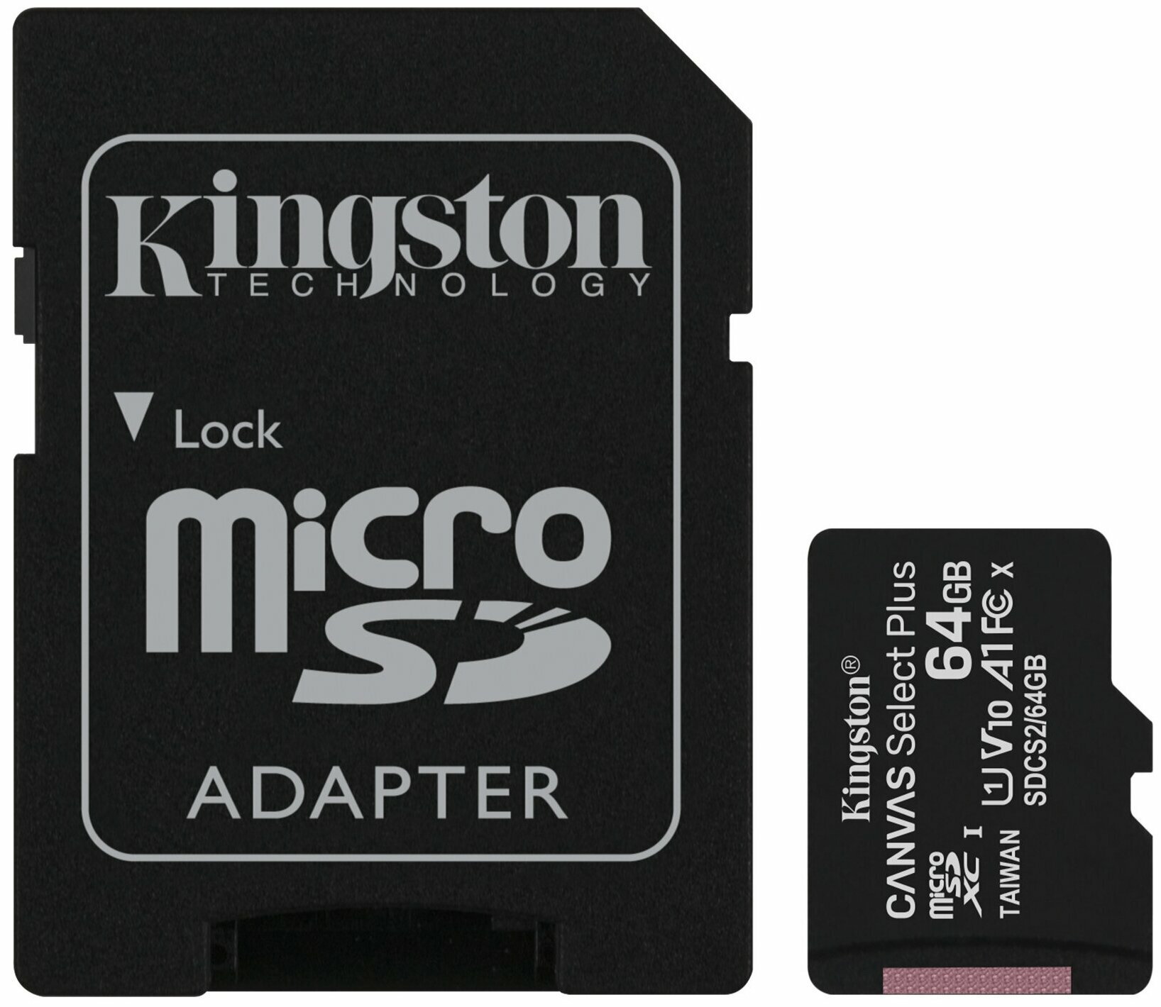 Kingston Карта памяти 64ГБ Kingston SDCS2/64GB microSD HC UHS-I + адаптер