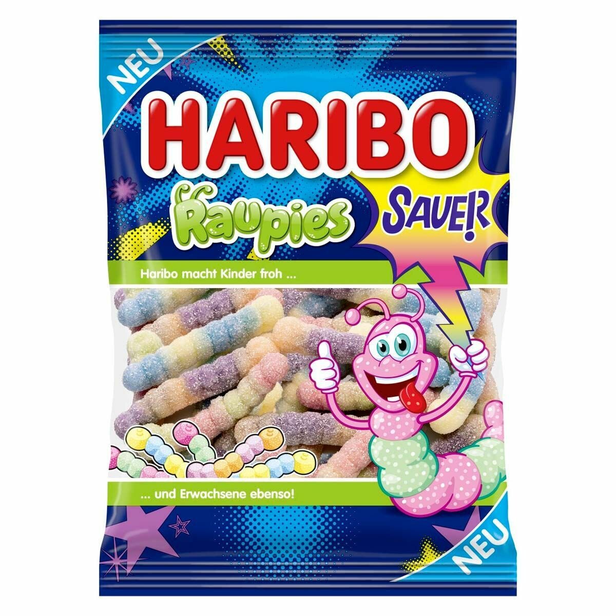 Кислый жевательный мармелад Haribo Raupies Sauer - гусеницы (Германия), 160 г