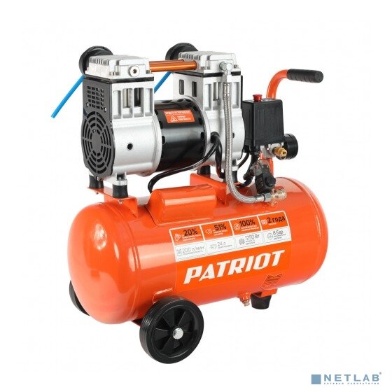 фото PATRIOT Компрессоры, Пневматическое оборудование PATRIOT WO 24-220 Компрессор 525301920 безмасляный, 200 л/мин, 8 бар, 1250 Вт, 24 л, быстросъемный 1/4"