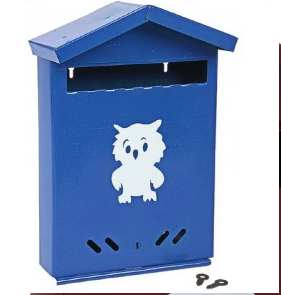 Ящик почтовый домик-сова синий (защелка)