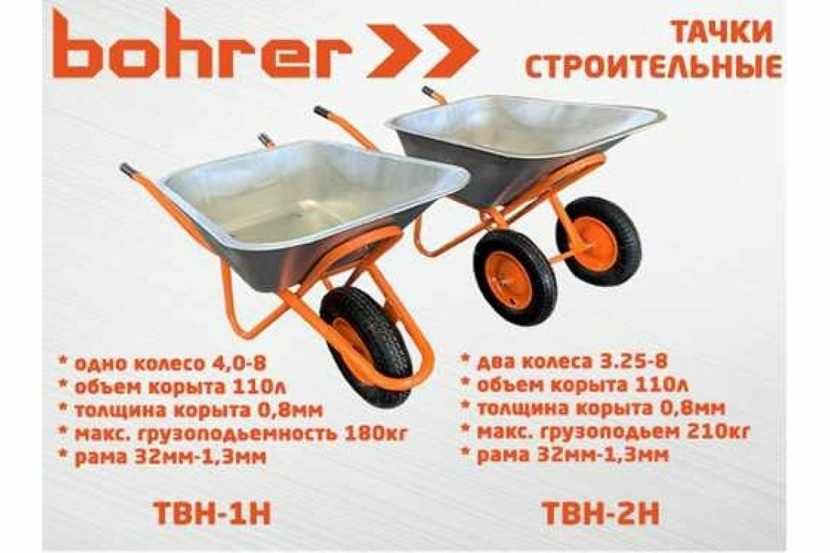 Строительная одноколесная тачка Bohrer колесо 4.0-8 ТВН-1Н - фотография № 2