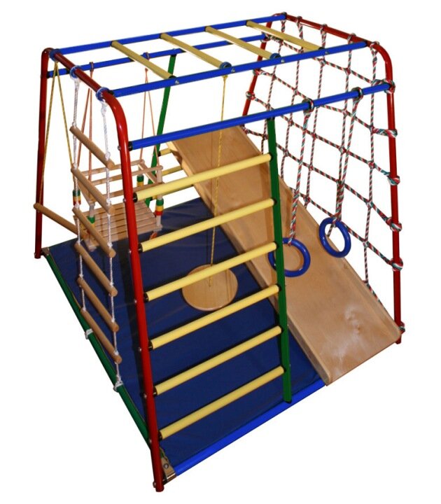 Детский спортивный комплекс Вертикаль "Весёлый Малыш MAXI" (металлические перекладины), фанерная горка, разноцветный