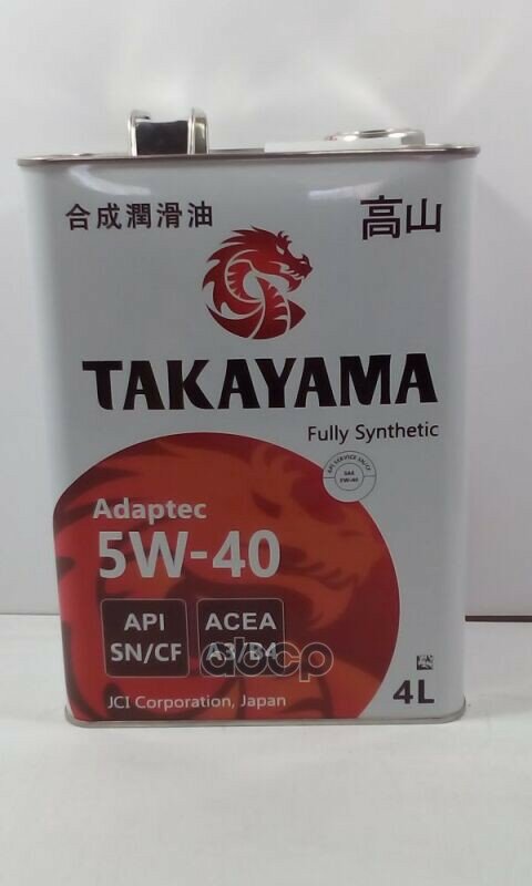 TAKAYAMA Масло Моторное Синтетическое Takayama Adaptec 5W40 A3/B4 Sn/Cf 4Л Жесть