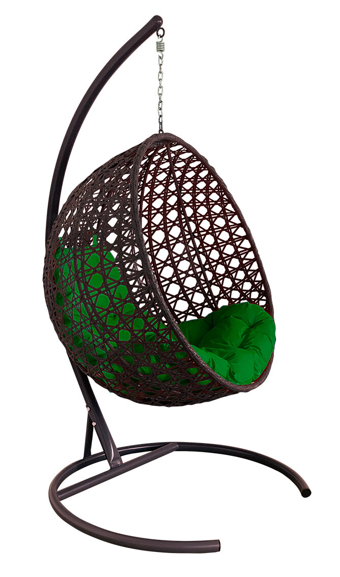 Подвесное кресло M-group круг люкс с ротангом коричневое зелёная подушка