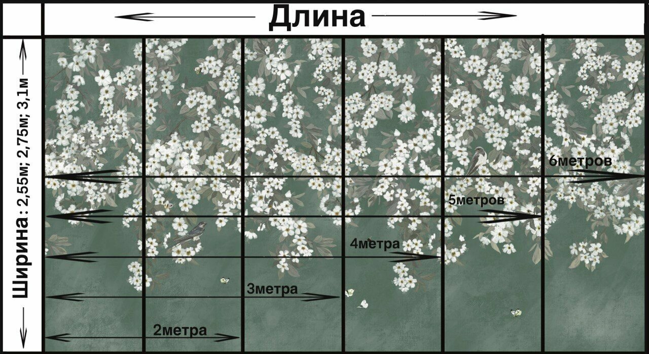 Фреска бесшовная Ласточки Голубой (текстура хлопок) (ширина 3100мм х длина 2500мм) - фотография № 3