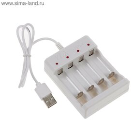 Зарядное устройство LuazON для 4х аккумуляторов АА или ААА UC-24, USB, ток заряда 250 мА, белое (1шт.)