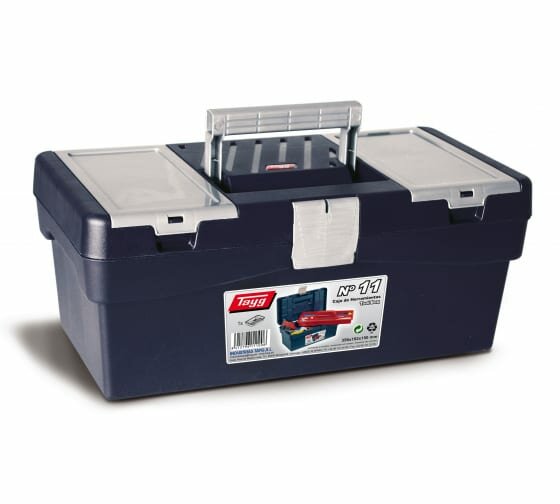 Ящик для инструмента №11, синий, с лотком и двумя органайзерами, TAYG, Размеры : 356х192х150 мм.