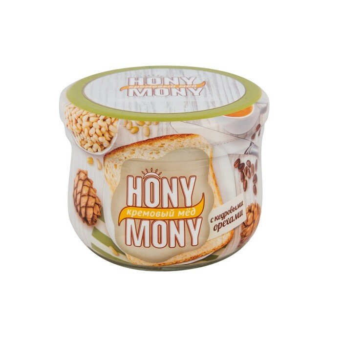 Кремовый мед Hony Mony, с кедровым орехом, 220 г - фотография № 1