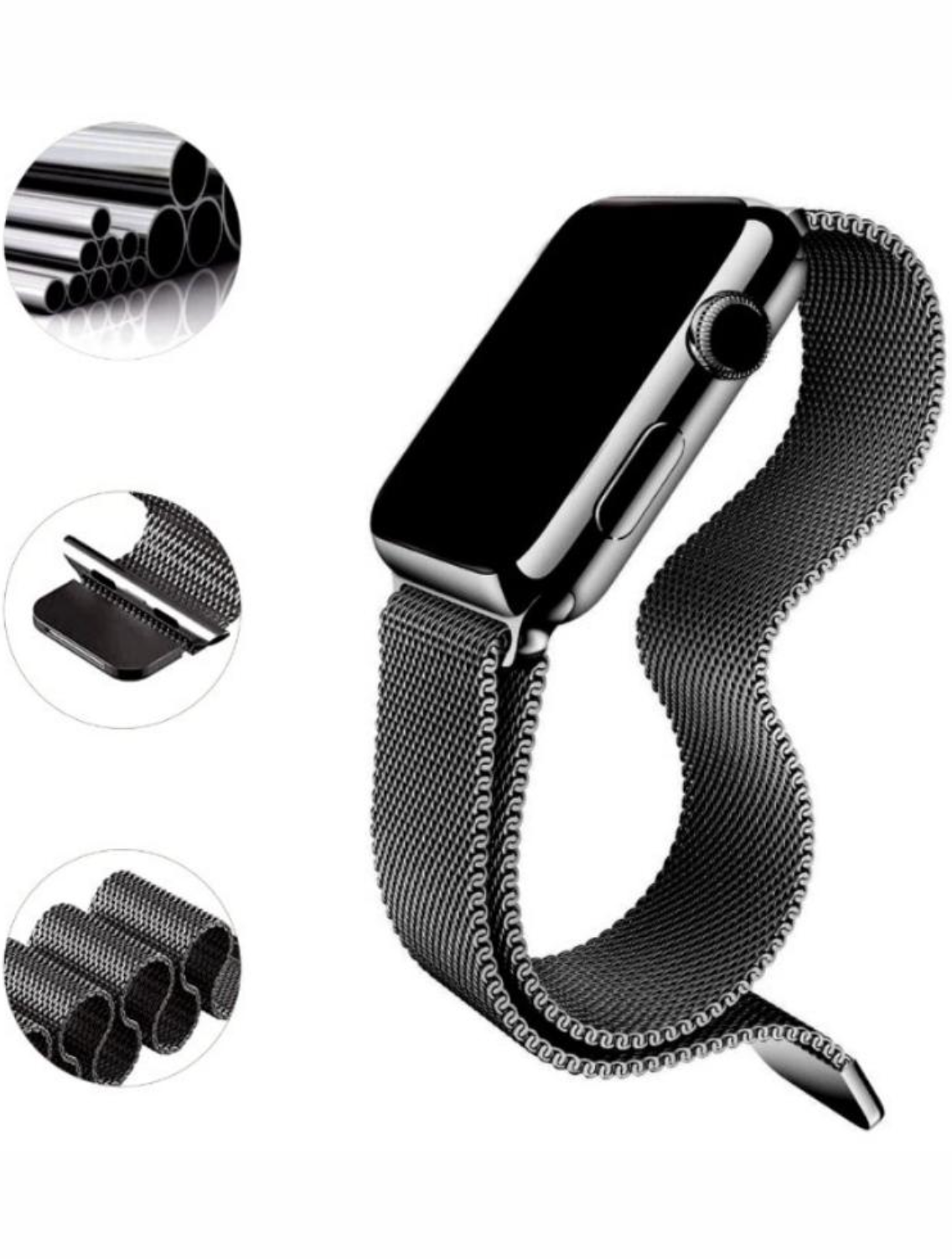 Ремешок для умных смарт часов Apple Watch series 1-6, SE 38-40mm и series 7 41mm / Металлический ремешок миланская петля (Черный)