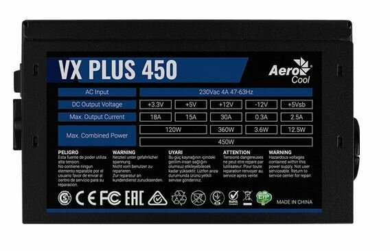 Блок питания Aerocool VX PLUS 450W, 450Вт, черный