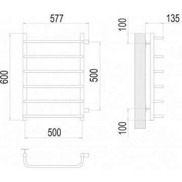 Полотенцесушитель водяной Terminus Стандарт П6 500х600 мм б/п 500 хром из нержавеющей стали - фотография № 3