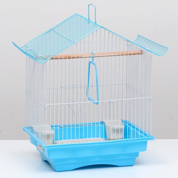 Клетка для птиц укомплектованная , голубая - фотография № 3