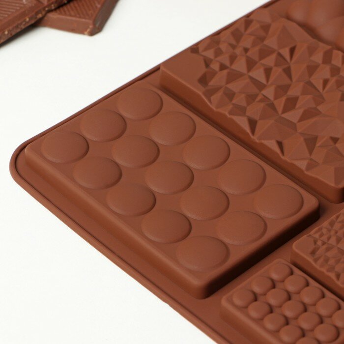 Форма силиконовая для шоколада Доляна «Шоколадное ассорти», 20×14,5×0,7 см, 9 ячеек, цвет коричневый - фотография № 3