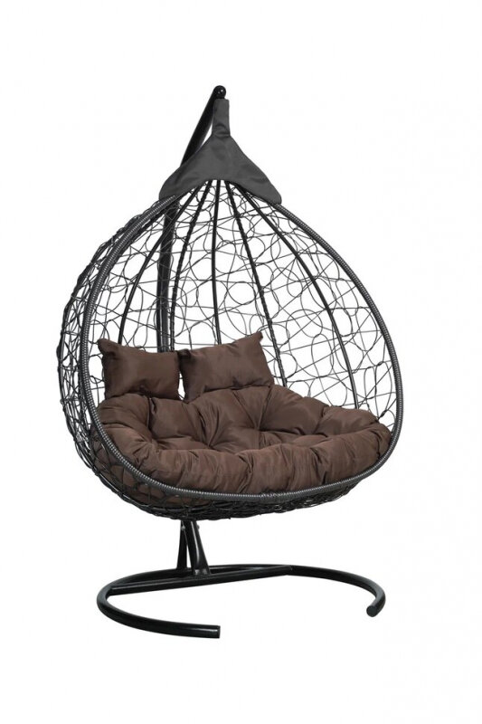 Подвесное кресло кокон двухместное LAURA OUTDOOR FISHT черное + коричневая подушка (полиэстер)