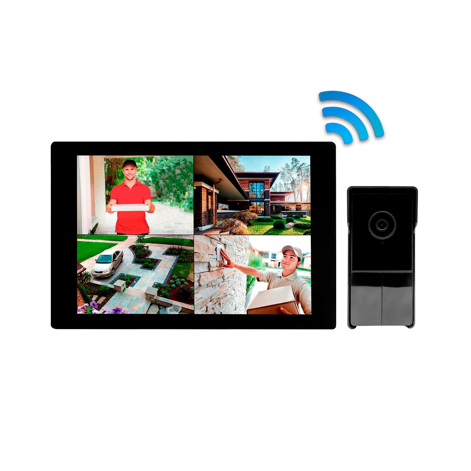 Комплект: радиоканальный видеодомофон - Sky Net 1000 (1+0)-SDcard (N49905KO): HD Wi-Fi монитор 10 дюймов и вызывная Wi-Fi панель с камерой 3mp и ИК.