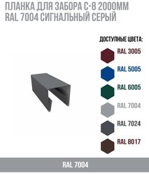 Планка для забора С-8 2000мм RAL 7004 Сигнальный серый(упк. 10 шт)