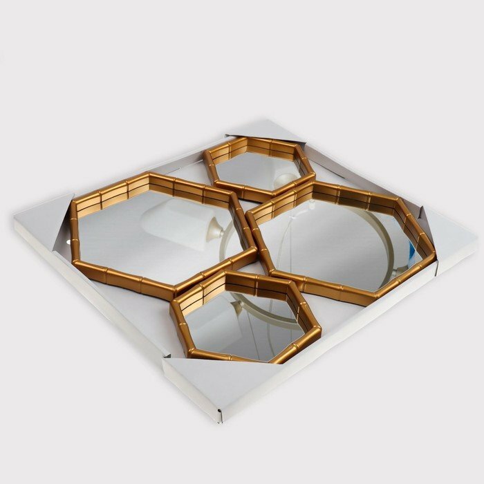Набор настенных зеркал «Бамбук», зеркальная поверхность 22,7 × 20/15 × 13,2 см, цвет золотистый - фотография № 5