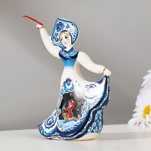 Сувенир колокольчик кукла "Гжель", 11.5 см, керамика - фотография № 3