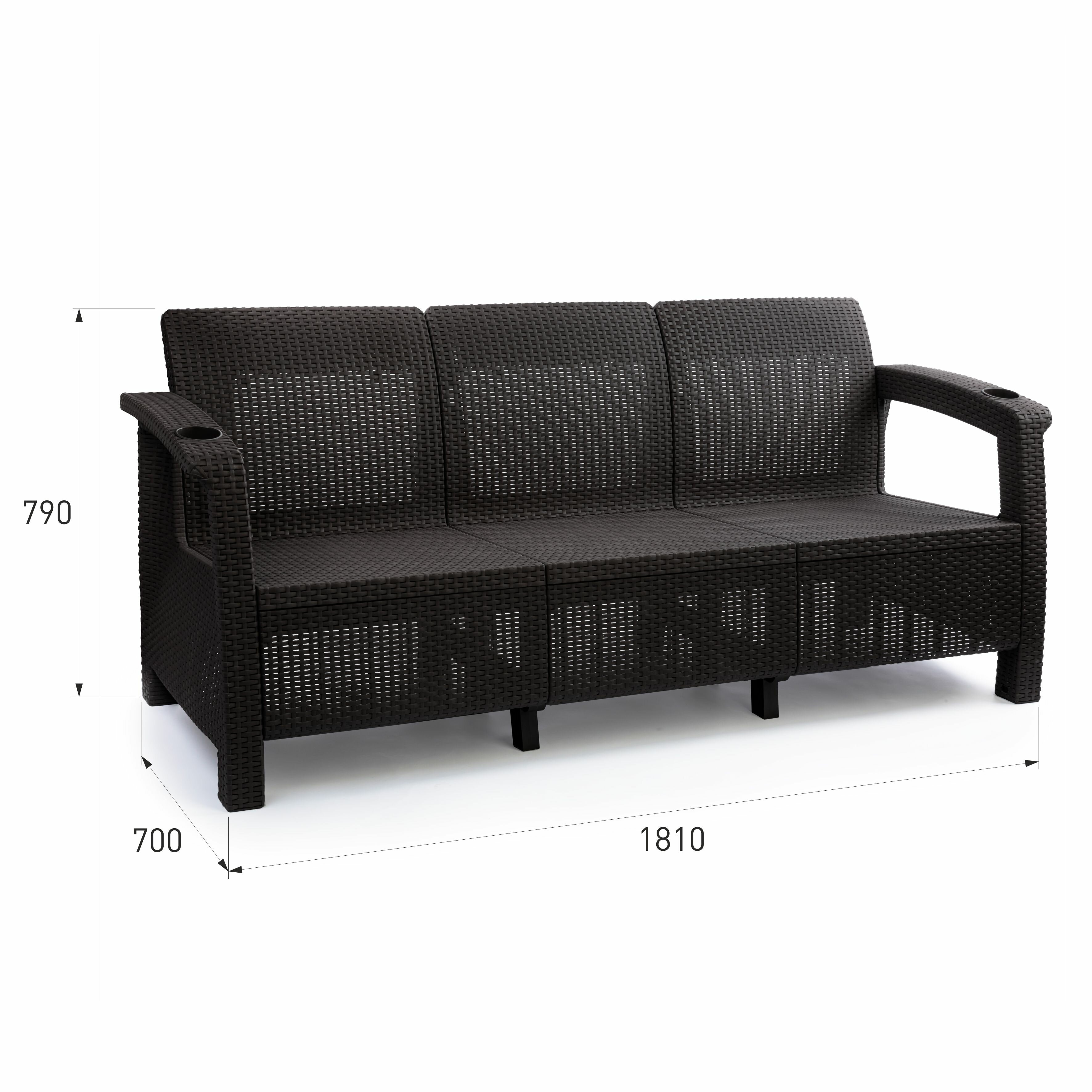 Комплект мебели YALTA BIG FAMILY SOFA 7 SET (Ялта) темно коричневый (без подушек) из пластика под искусственный ротанг - фотография № 4