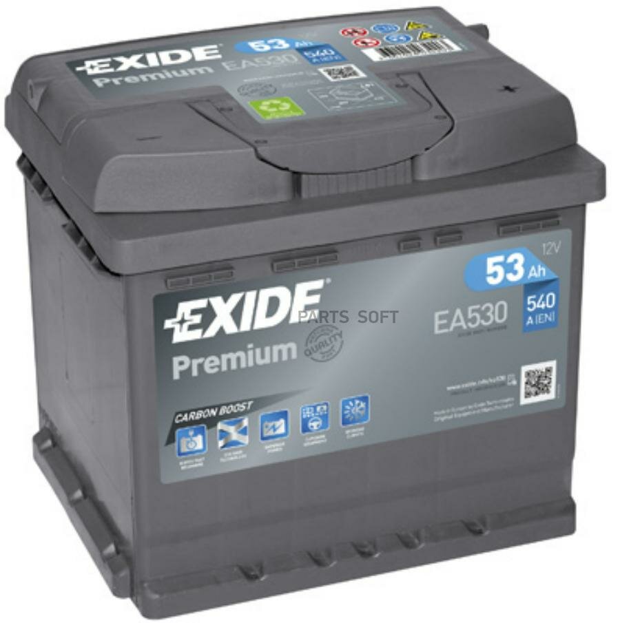 АКБ EXIDE Premium 12V 53Ah 540A 207x175x190 /-+/ EXIDE EA530