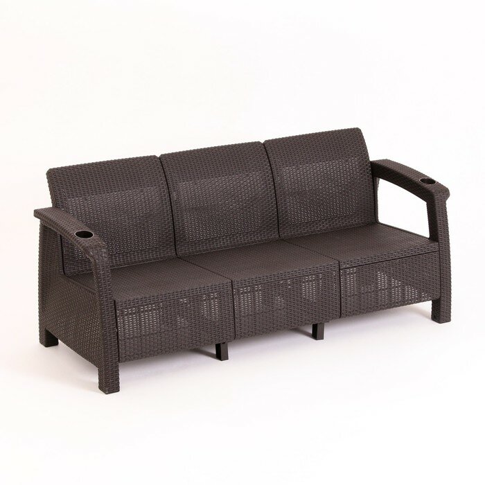 Комплект мебели: диван трехместный, 2 кресла, стол, цвет мокко - фотография № 2