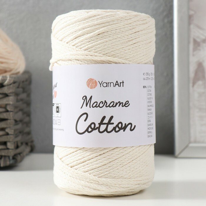 фото Пряжа "Macrame Cotton" 20% полиэстер, 80% хлопок 225м/250гр (752 молочный)