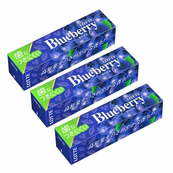Lotte Жевательная резинка, жвачка Япония Голубика Blueberry Chewing Gum, упаковка из 3 штук*31 гр