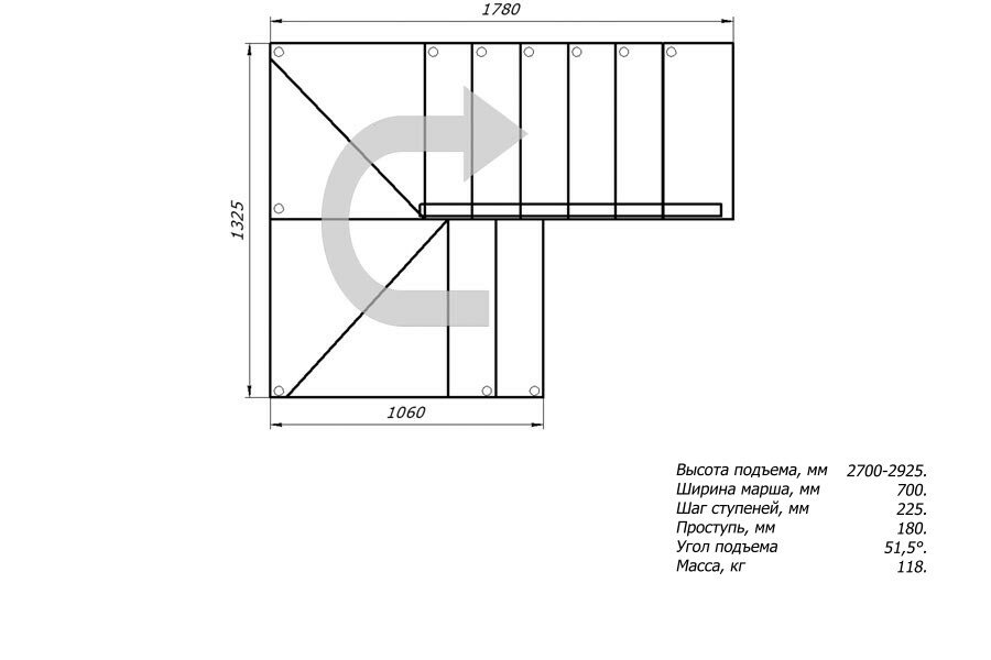 Модульная малогабаритная лестница Эксклюзив (h 2700-2925, Серый, Сосна, Нержавеющая сталь) - фотография № 3