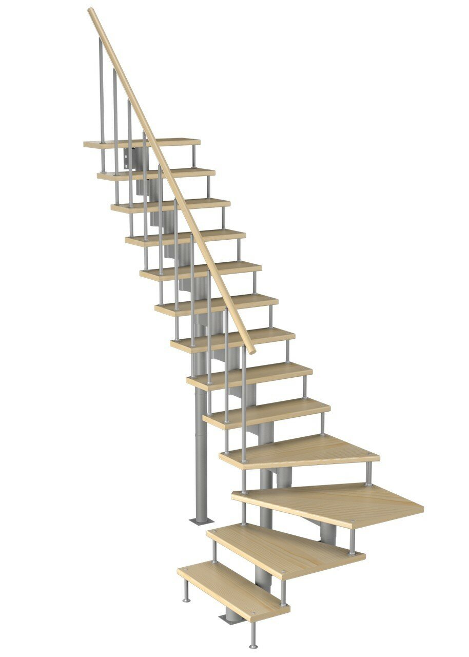 Модульная лестница Фаворит 180 (h 2340-2470, Серый, Сосна, Нержавеющая сталь) - фотография № 1