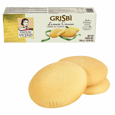 Печенье GRISBI (Гризби) "Lemon cream", комплект 10 шт., с начинкой из лимонного крема, 150 г, 13828 - фотография № 1