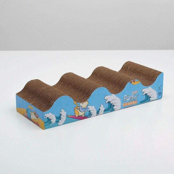 Когтеточка из картона с кошачьей мятой «Лови волну», волна с дном, 45 × 18 см - фотография № 6