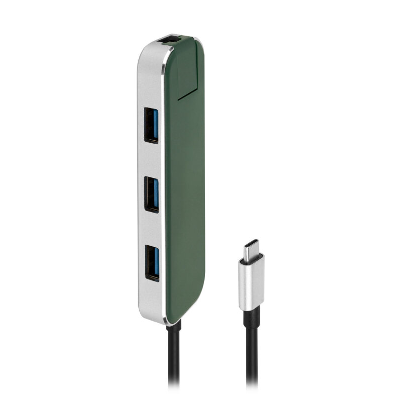 Разветвитель USB ROMBICA Type-C Chronos Green, USB 3.0 x 3, Type-C PD, LAN, алюминий, зелёный