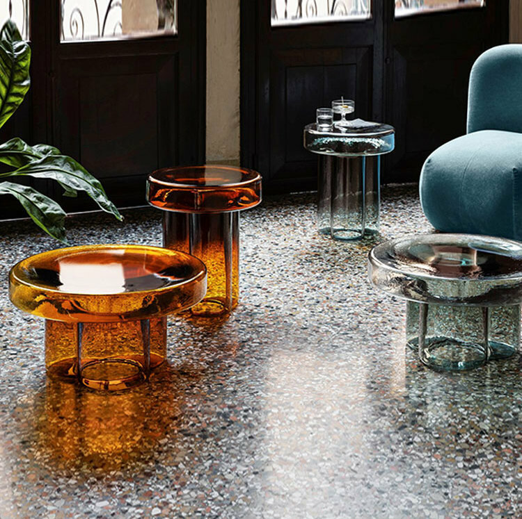 Кофейный столик из стекла в стиле SODA coffee and side-table by Miniforms (Бензиново-зеленый, высокий 38*45 см) - фотография № 3