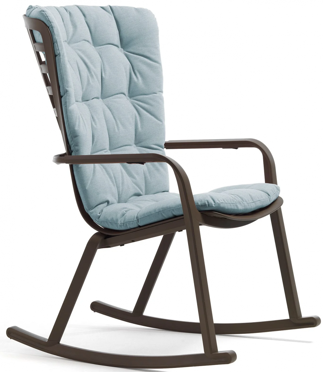 Пластиковое кресло-качалка с подушкой Nardi Folio, табак, голубой