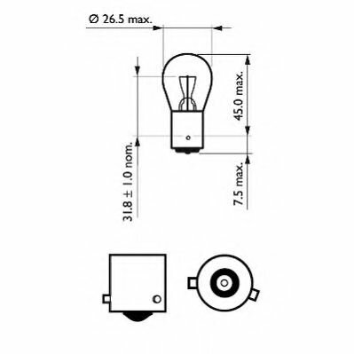 Сигнальные лампы для PR21W 12V-21W (BAW15s) RED PHILIPS 12088CP