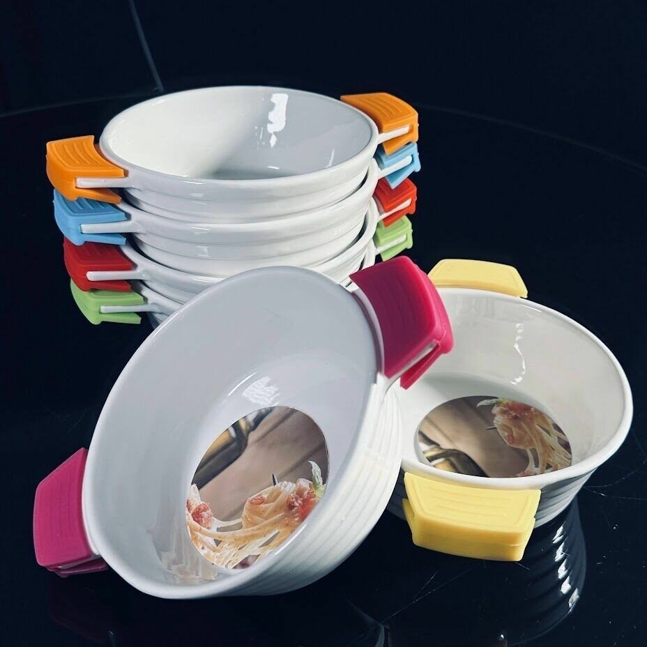 фото Набор 6 штук Салатник с ручками круглый Ленарди 17см, фарфор, силикон