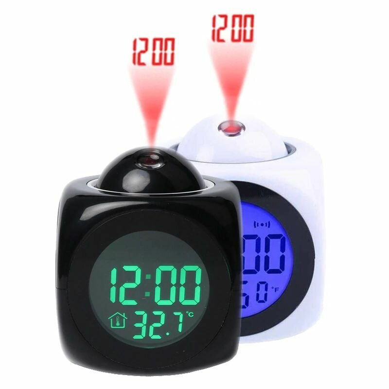Светодиодные часы с ЖК-дисплеем, будильником и проектором Черный - фотография № 4