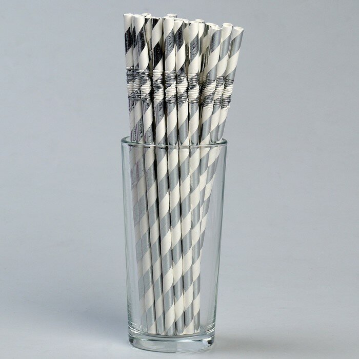 Трубочки для коктейля с гофрой «Спираль», в наборе 25 штук, цвет серебряный - фотография № 2