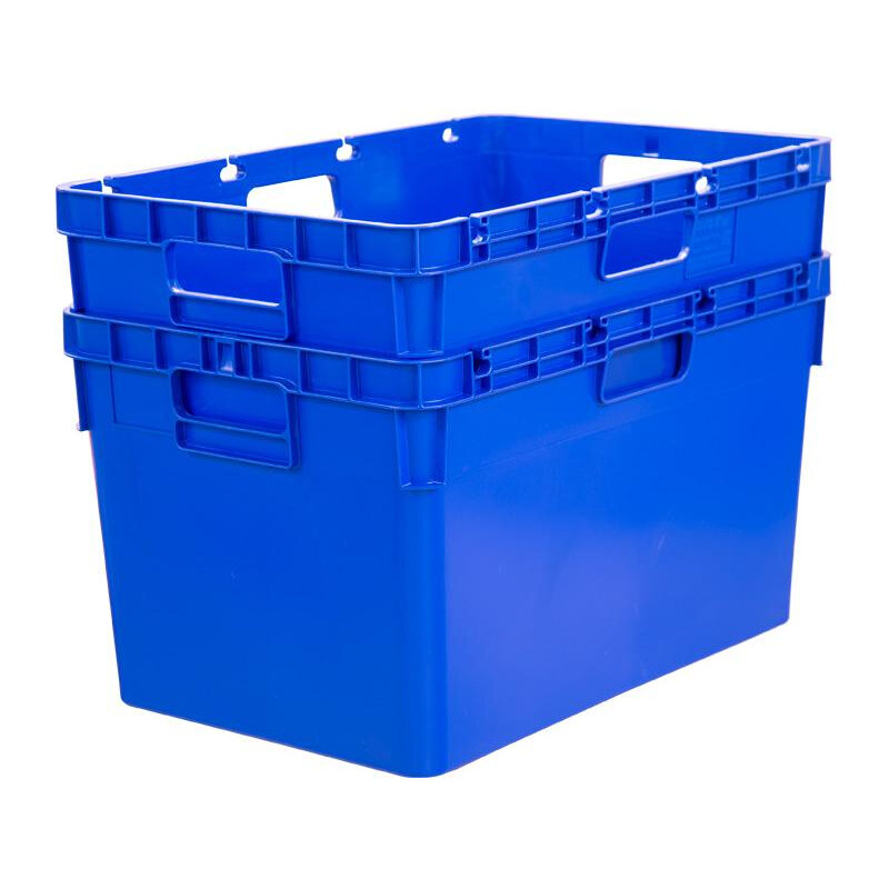 Ящик п/э 600x400x340 сплошной, стенки с отверс.для пакетов цв.синий - фотография № 2