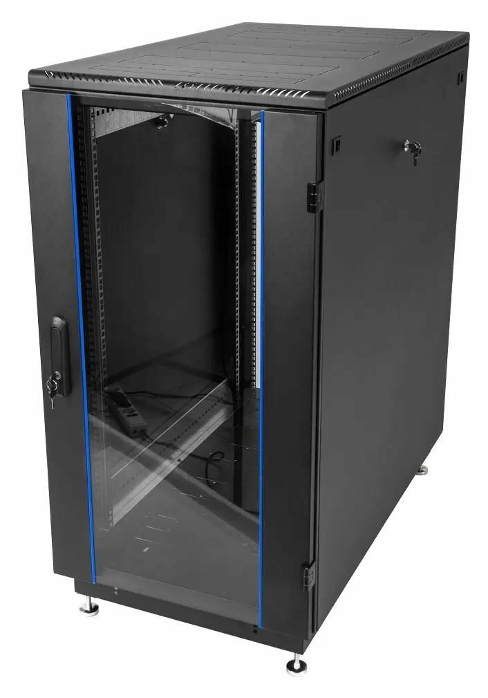 Шкаф коммутационный ЦМО ШТК-М-27.6.8-1ААА-9005 напольный, стеклянная передняя дверь, 27U, 600x820 мм