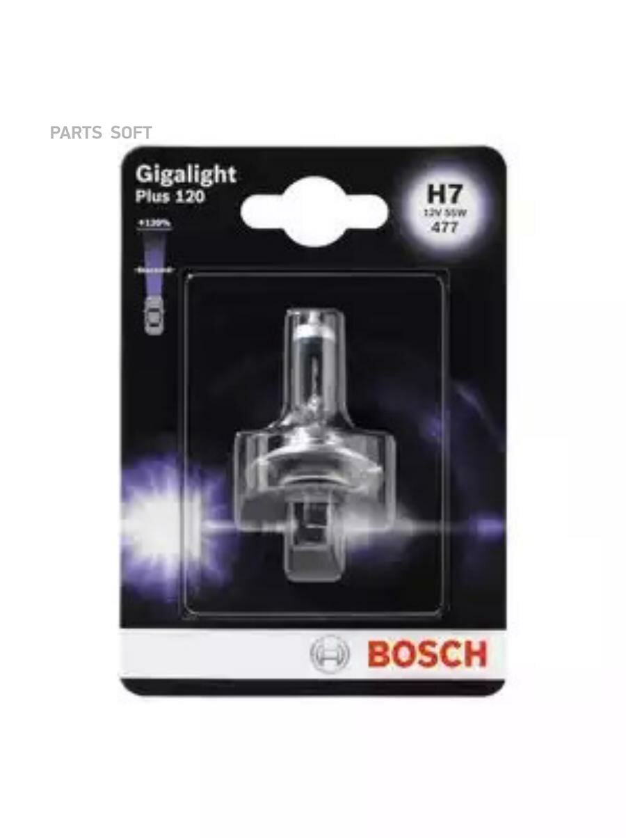 лампа 12v h7 55w +120% px26d bosch gigalight plus 120 1 шт. картон 1 987 301 110