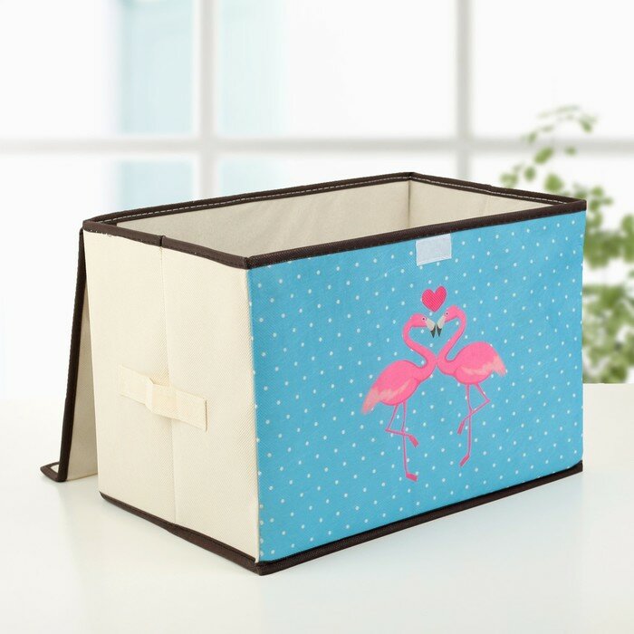 Короб стеллажный для хранения с крышкой «Фламинго», 39×25×25 см, цвет бежевый - фотография № 3